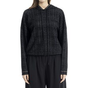 Max Studio Womens Knit Jacquard Hoodie, Black